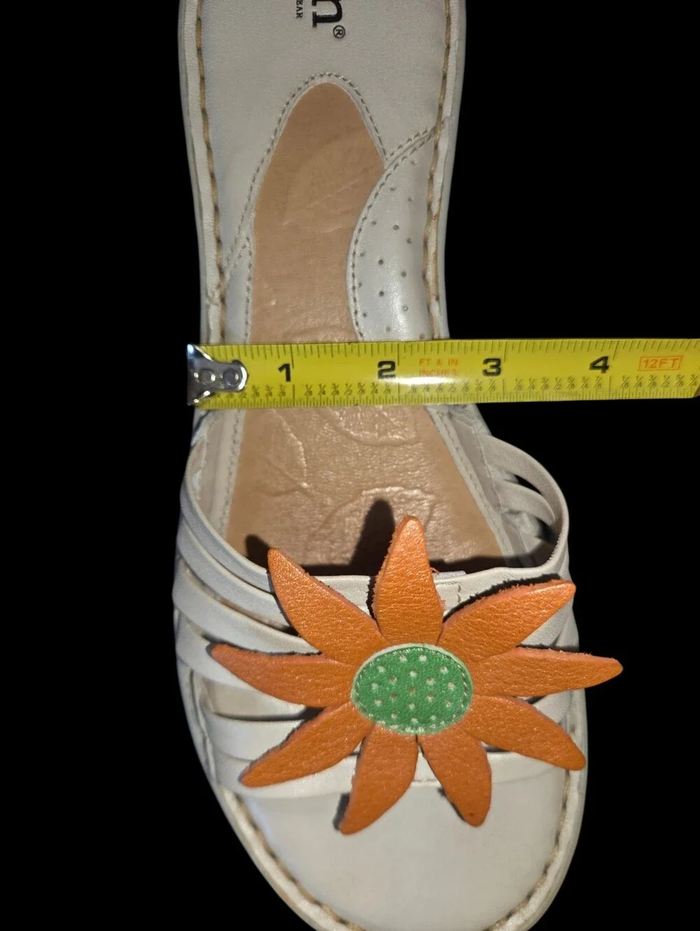 Y2k Born Sandals Cream Leather Wedge Orange Green Flower Applique Whimsical  7.5